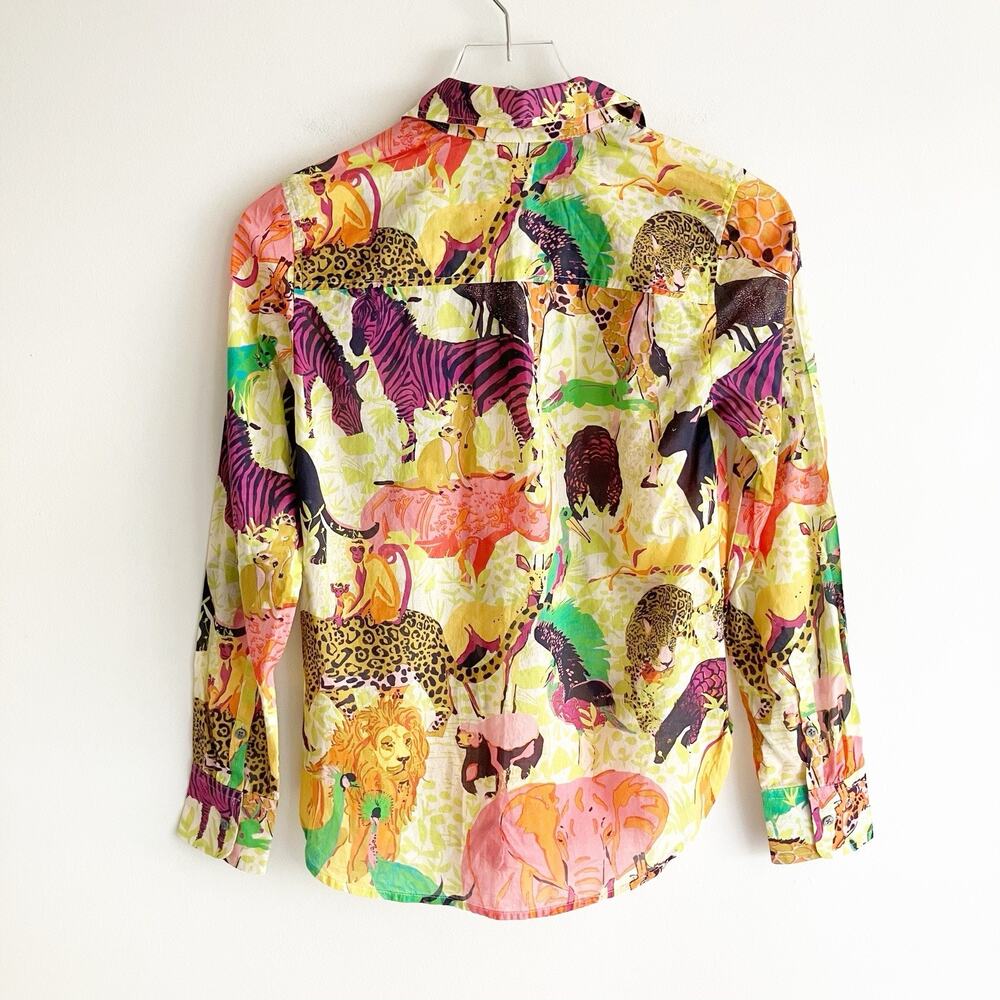 J Crew Women Classic Popover Blouse Sz 0 Safari Ratti Animals AN100 100% Cotton - Picture 4 of 9